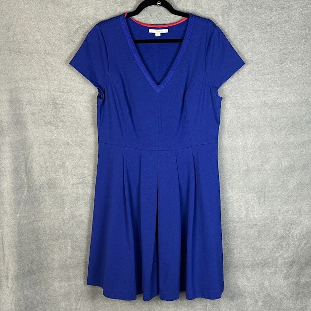 Boden Dress Womens 14R Blue Short Sleeve V Neck Career Preppy Minimalist Coastal